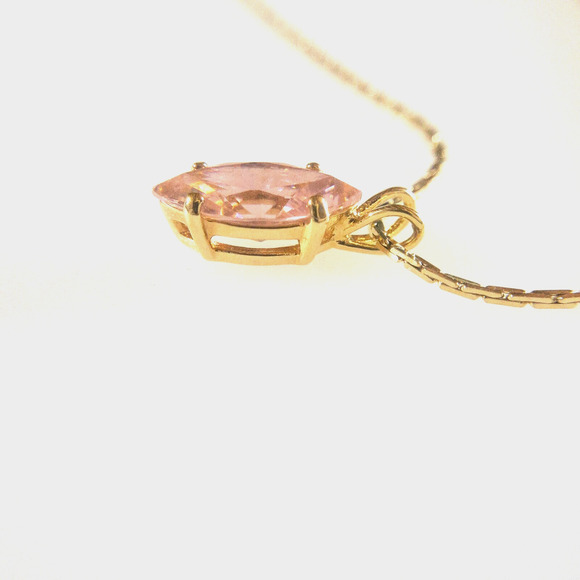 Pink Glass Pendant 16" Necklace Marquise Cut Gold Tone 8.8mm X 16.8 mm - Picture 7 of 16